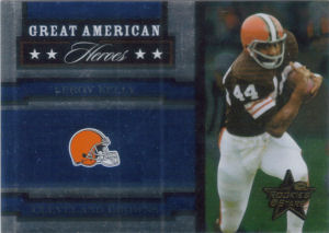 2005 Leroy Kelly Donruss Leaf Great American Heroes BLUE #GAH18 football card - Serial no. 185/250 2005 Leroy Kelly Donruss Leaf Great American Heroes BLUE #GAH18 football card - Serial no. 185/250
